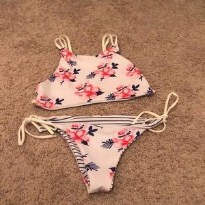 Floral stripe bikini set